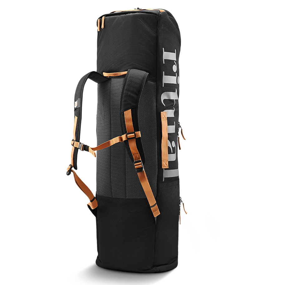 Ritual Mission combo hockey bag black with brown straps, back and left side view
