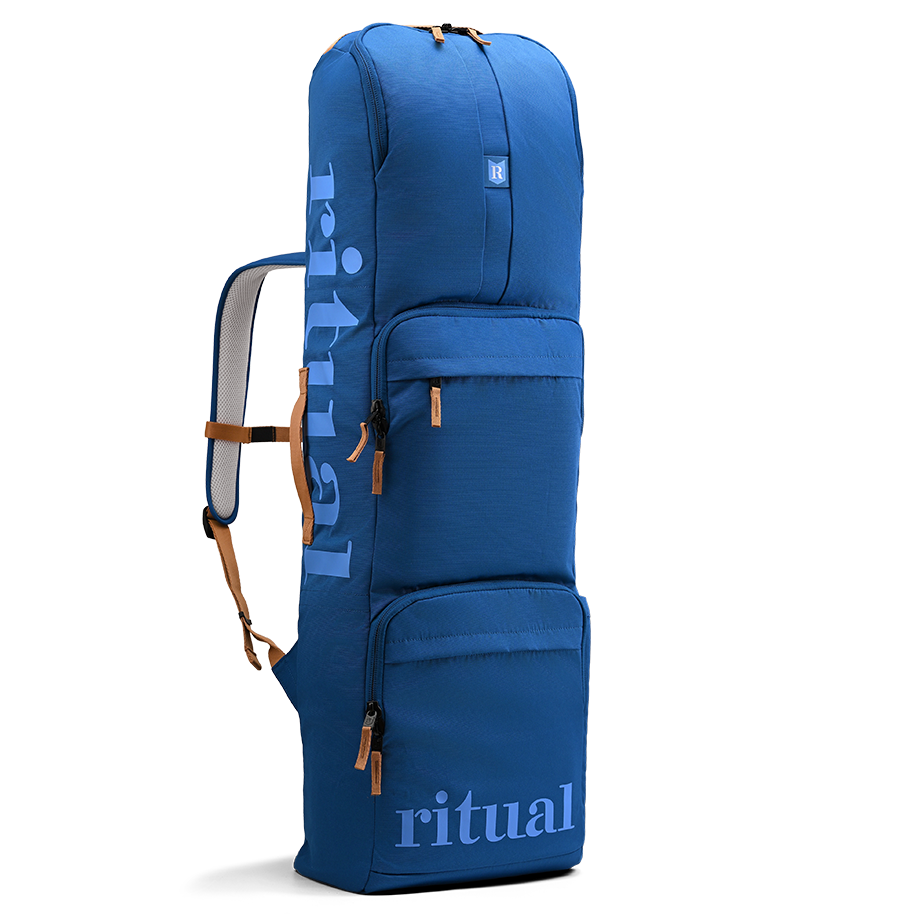 Ritual Mission combo hockey bag blue with branding, front and left side view