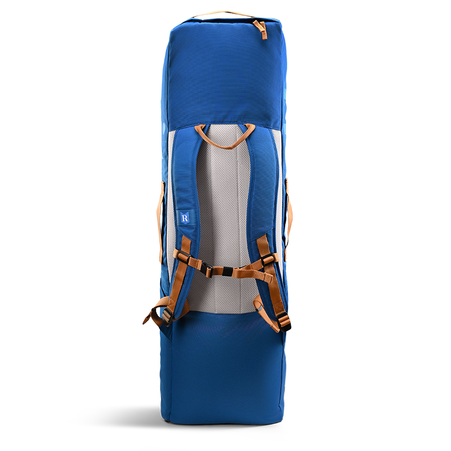 Ritual Mission combo hockey bag blue with brown straps, back view
