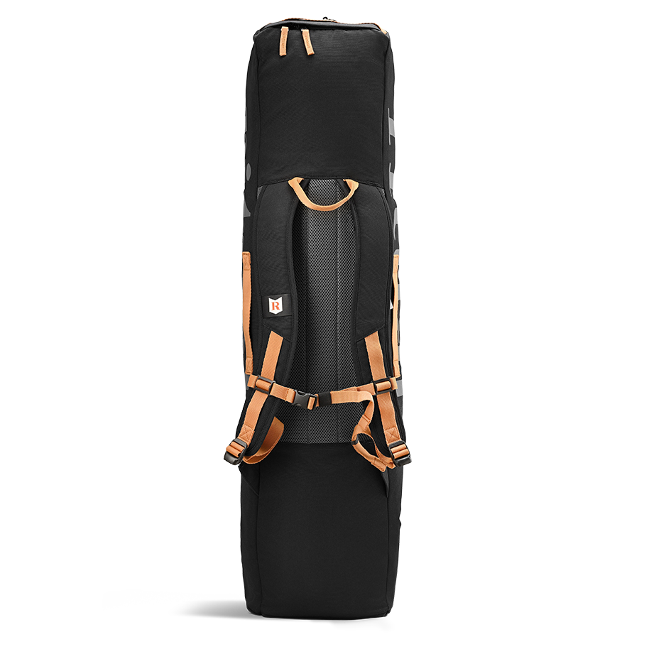 Ritual Tactic combo hockey bag black with brown straps, full back view 