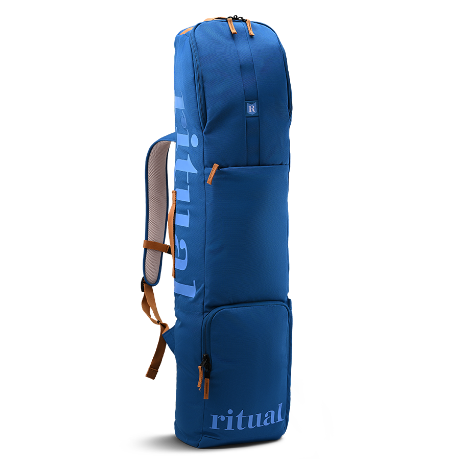 Ritual Tactic combo hockey bag blue with branding, front and left side view