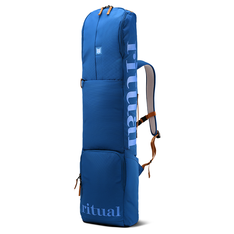 Ritual Tactic combo hockey bag blue with branding, front and right side view