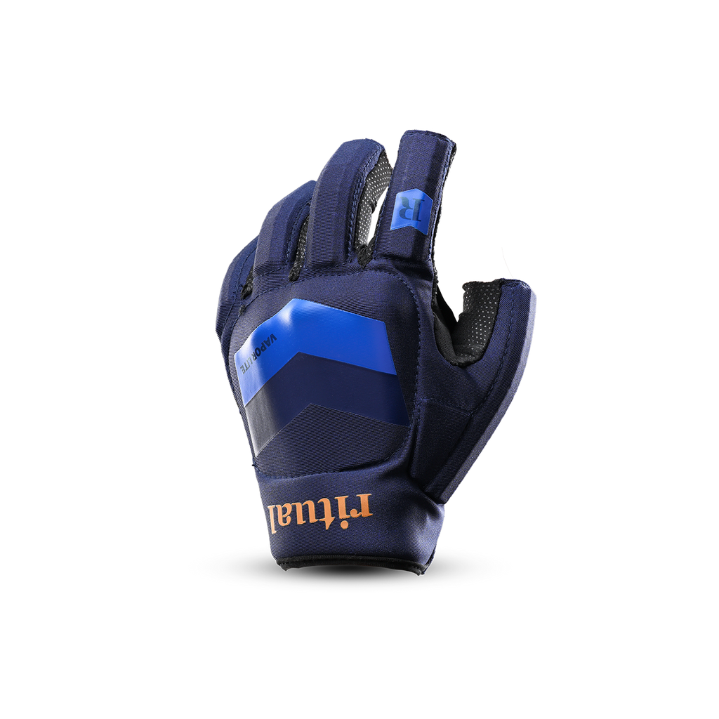 Pro hockey, ritual hockey, blue field hockey gloves, maximum protection, knuckle shield side profile