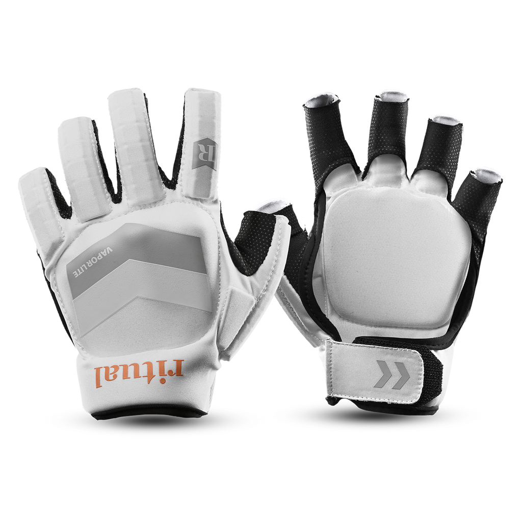 Pro hockey, rituals hockey, white field hockey gloves, maximum protection, knuckle shield